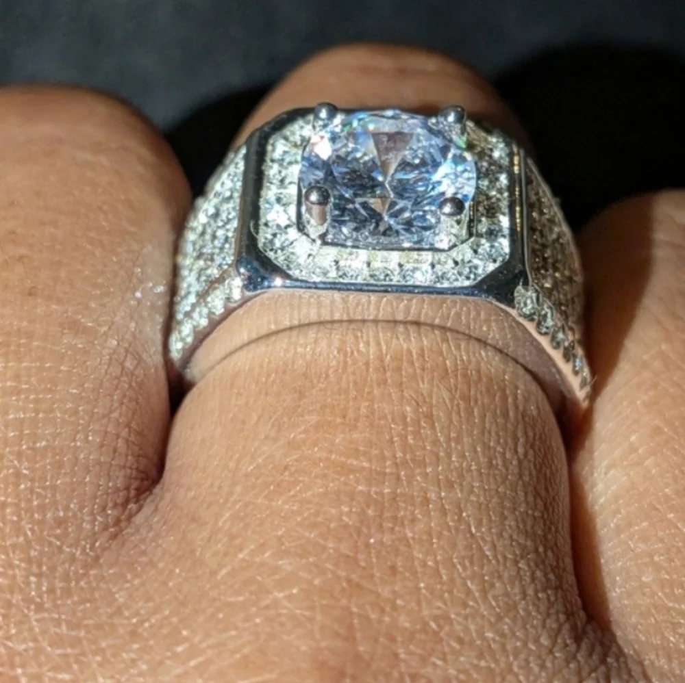 Mens Wedding Ring 5ct Round Lab-Created Diamond White 925 Sterling silver